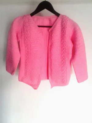 Handmade Crochet Graminarts Short Women/Girls Woolen Cardigan - Pink