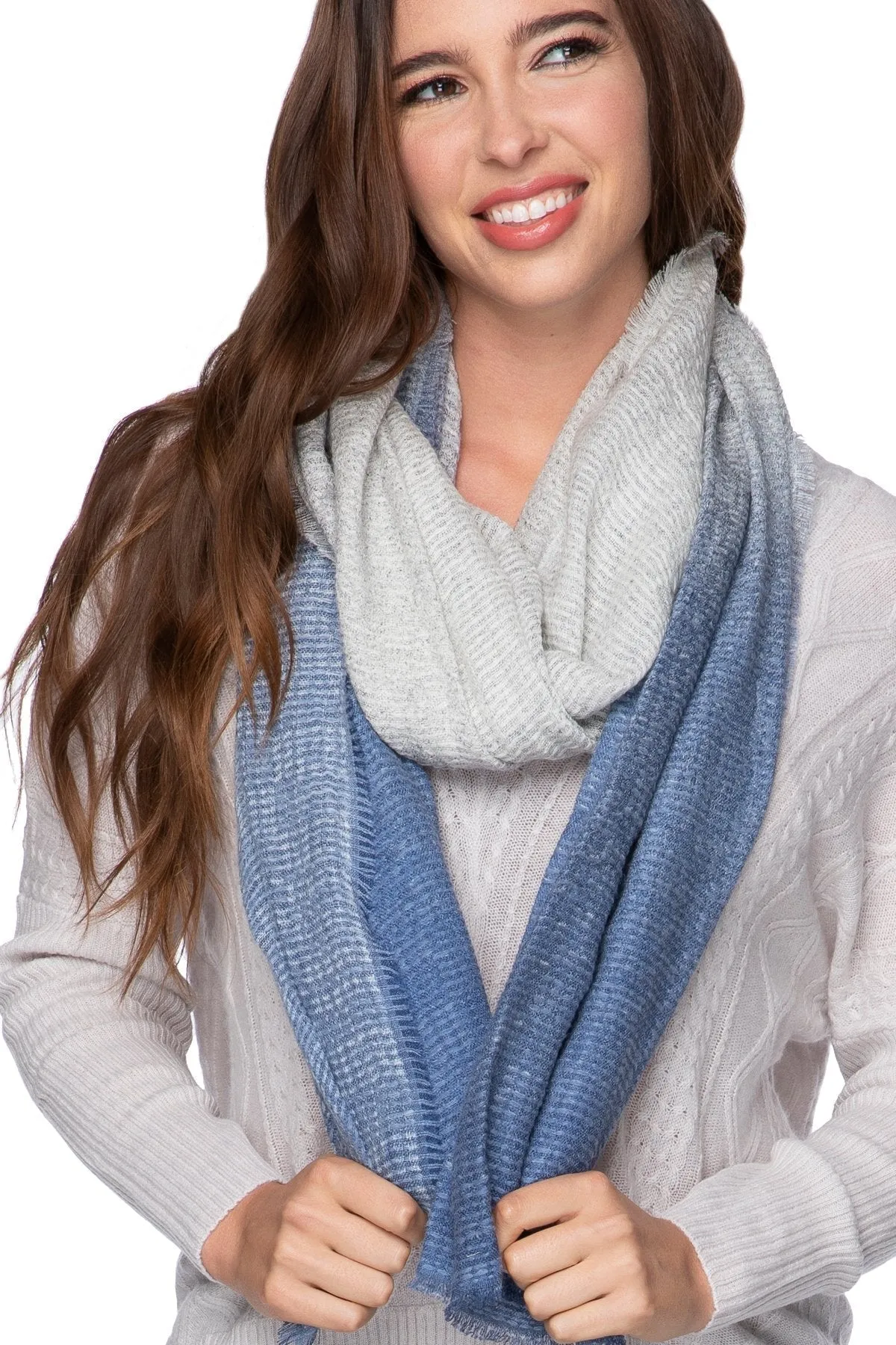 Silverton Printed Extra Fine Wool Luxury Wrap Scarf in Sky